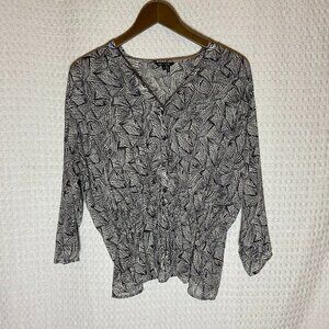 NIC + ZOE Forage Shirt Jacket Blouse Button Peplum Hem Smocked Waist Size S